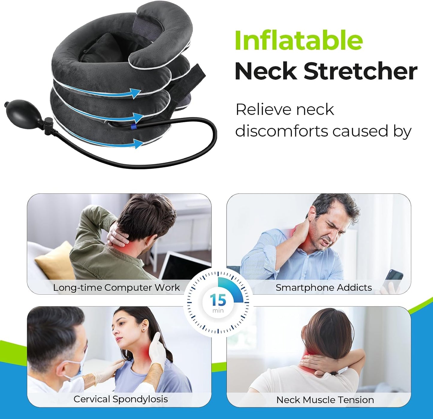 AUVON Inflatable Neck Stretcher for Cervical Traction in L Size