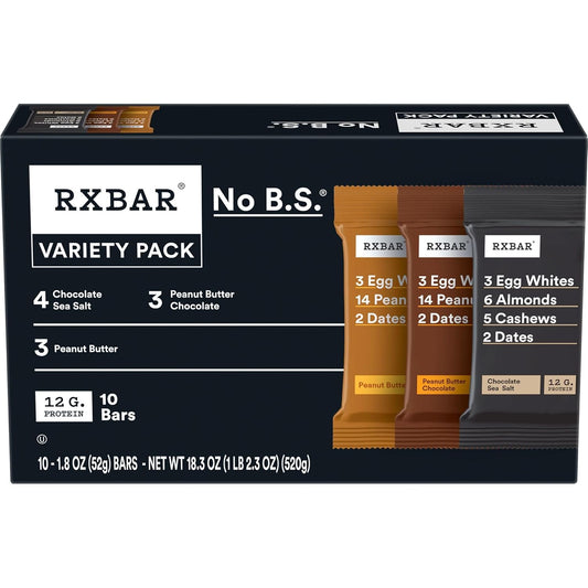 rxbar variety pack, 18.3oz box, 10 count, 12g protein snack bars