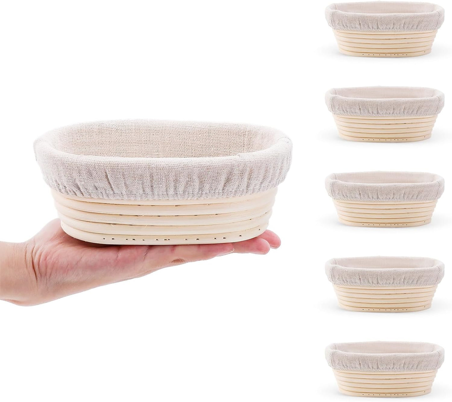 DOYOLLA Bread Proofing Baskets Set of 2 10 inch Oval Shaped Dough Proofing Bowls w/Liners Perfect for Professional & Home Sourdough Bread Baking