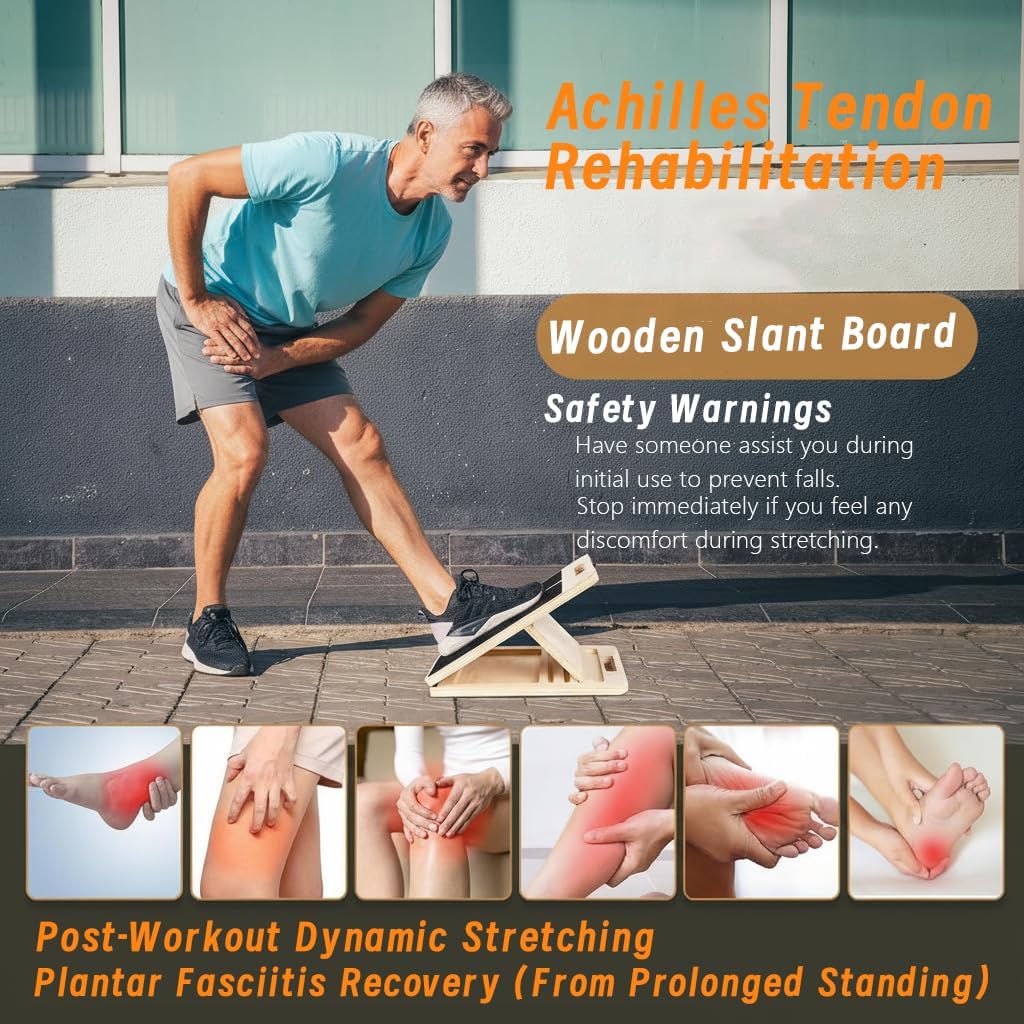 Adjustable Wooden Slant Board - 5-Angle Foldable Calf Stretcher & Squat Wedge for Home Gym