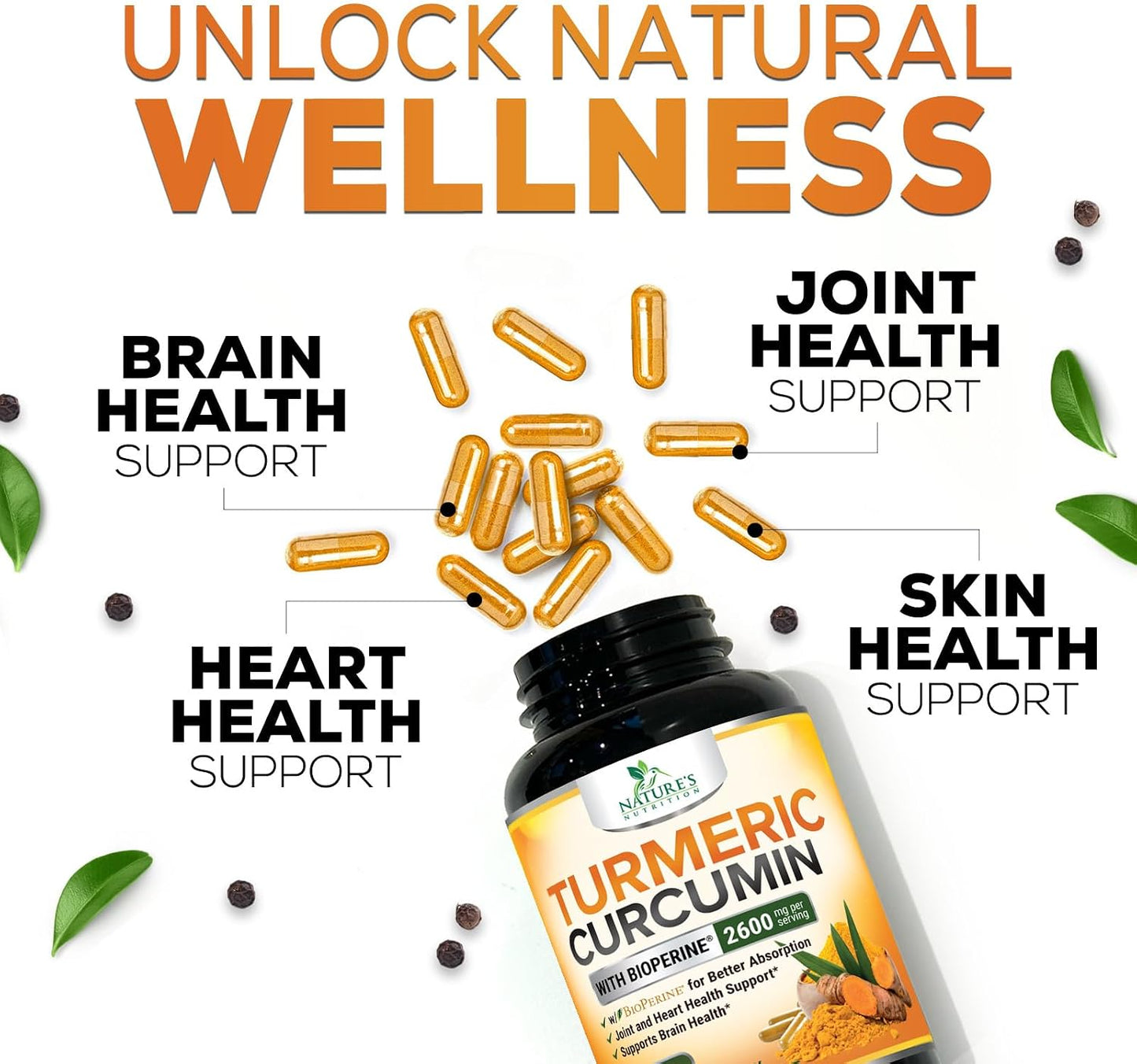 Turmeric Curcumin Supplement - 2400mg Organic Turmeric Per Serving