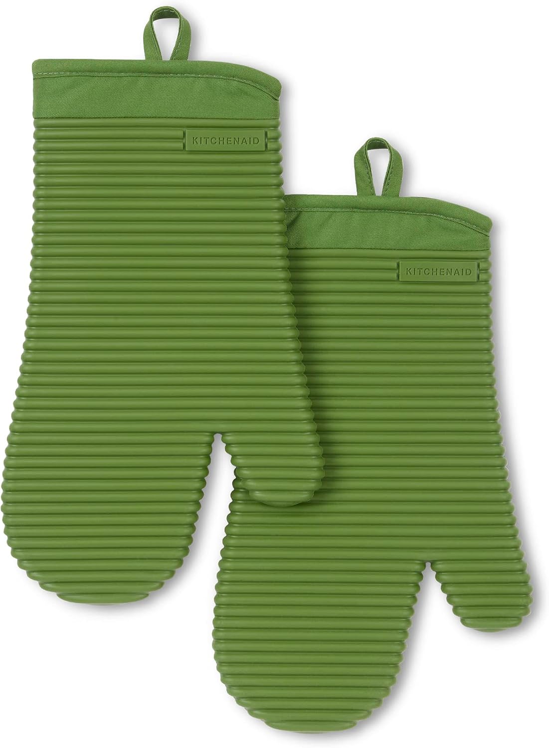 KITCHENAID Ribbed Soft Silicone Oven Mitt 2-Pack Set, 7.5"x13", Milkshake Tan