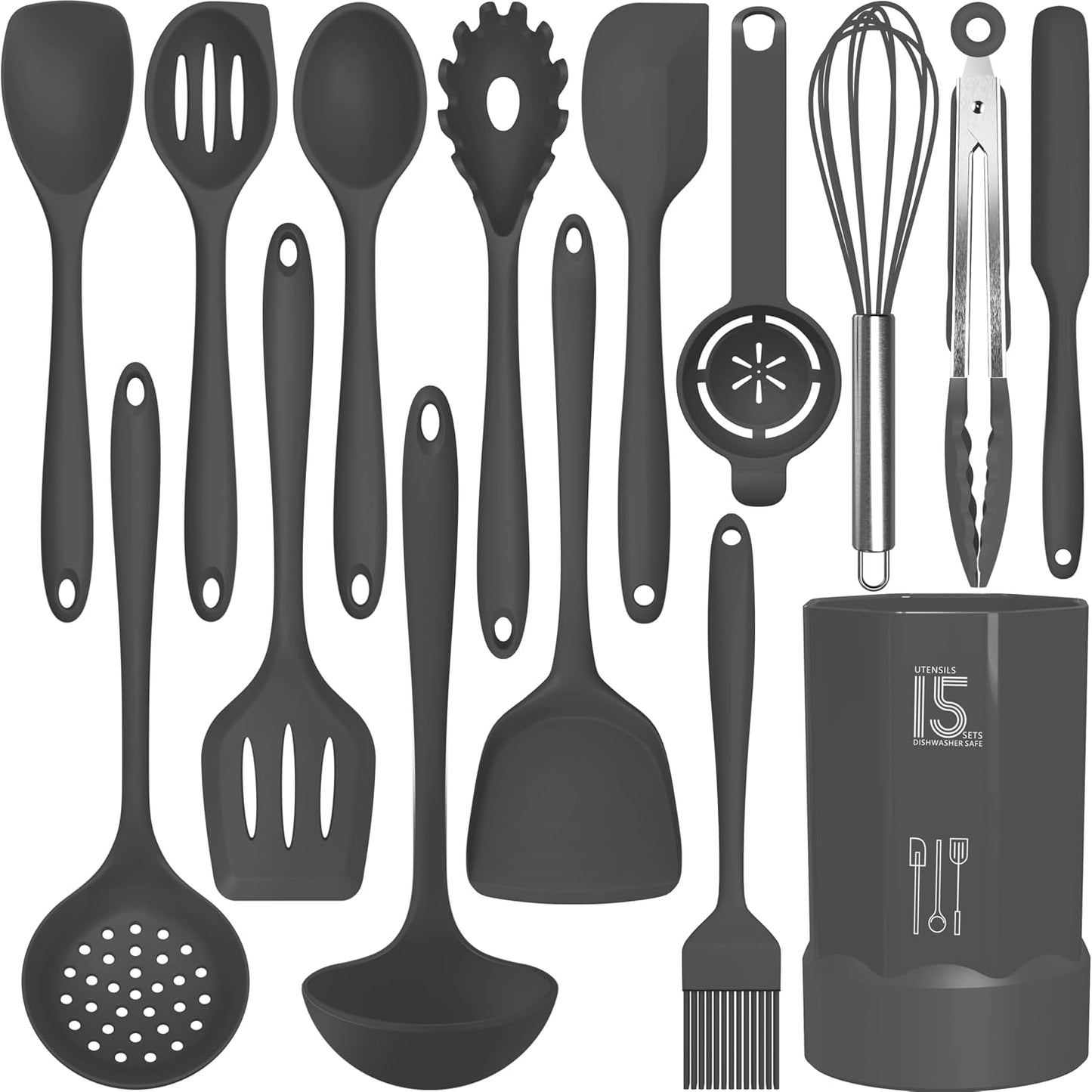 AOTHOD Silicone Cooking Utensils Set - 446°F Heat Resistant Kitchen Utensils,Turner Tongs,Spatula,Spoon,Brush,Whisk,Kitchen Utensil Gadgets Tools Set for Nonstick Cookware,Dishwasher Safe (BPA Free)