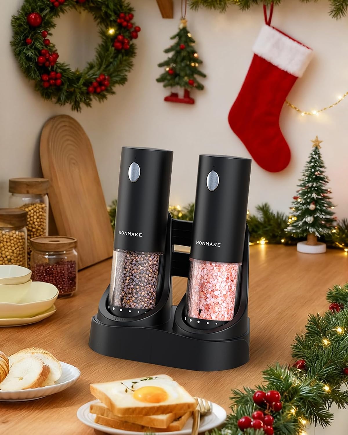 Electric Salt and Pepper Grinder Set - Automatic Refillable Salt and Pepper Grinders with Charging Base & LED Light, Adjustable Coarseness, One-handed Easy Operation, Ideal Kitchen Gadget