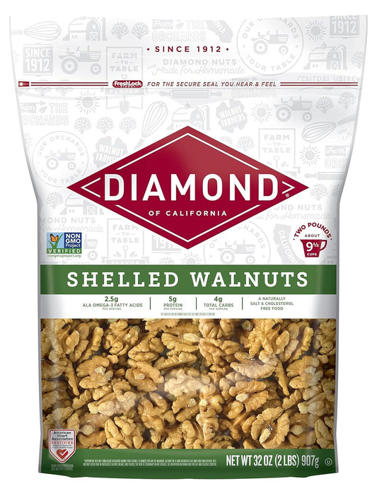 Diamond of California Shelled Walnut Halves and Pieces, 32 oz Raw Walnuts for Baking and Snacking