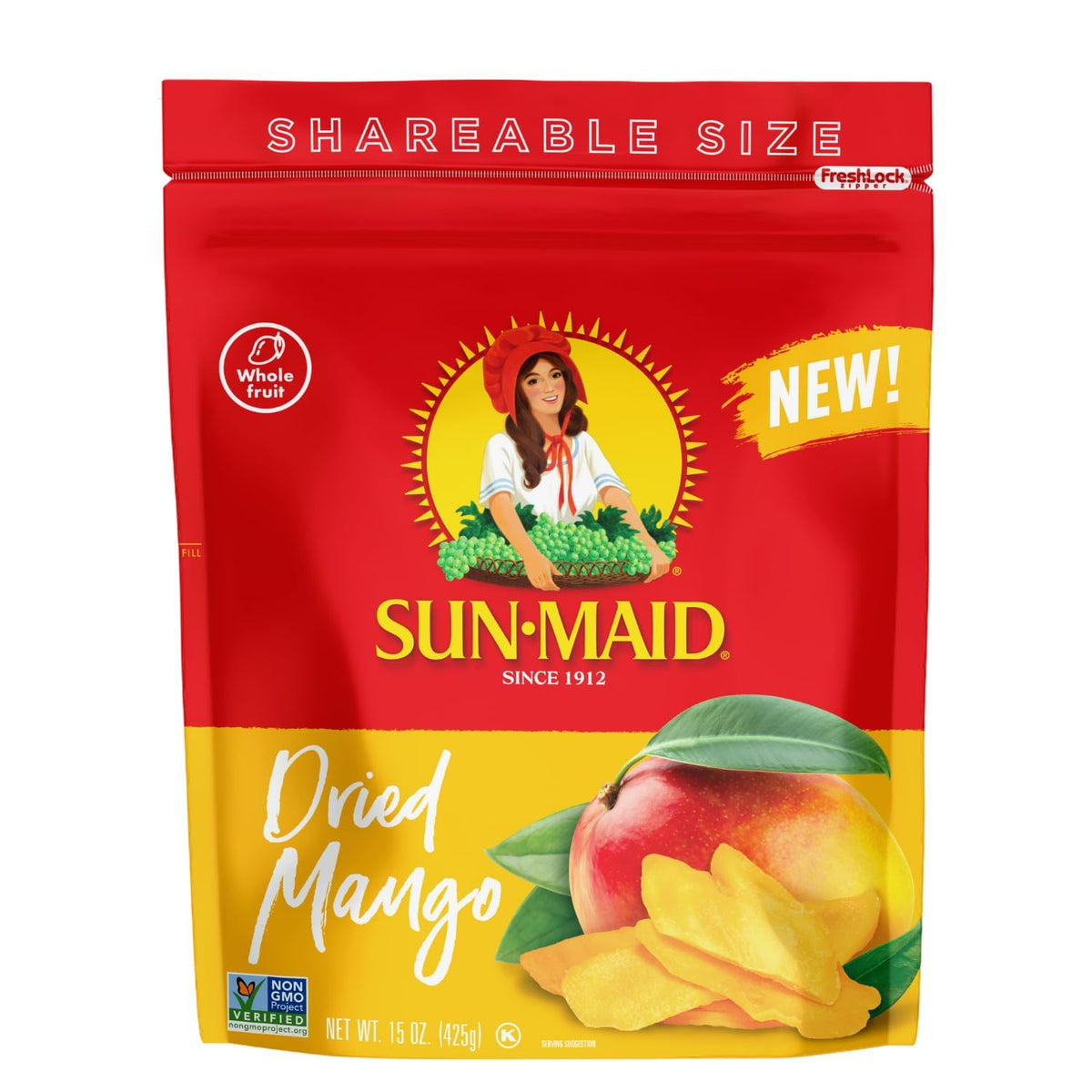 Sun-Maid Dried Mango Slices in 15 oz Resealable Bag with Cane Sugar
