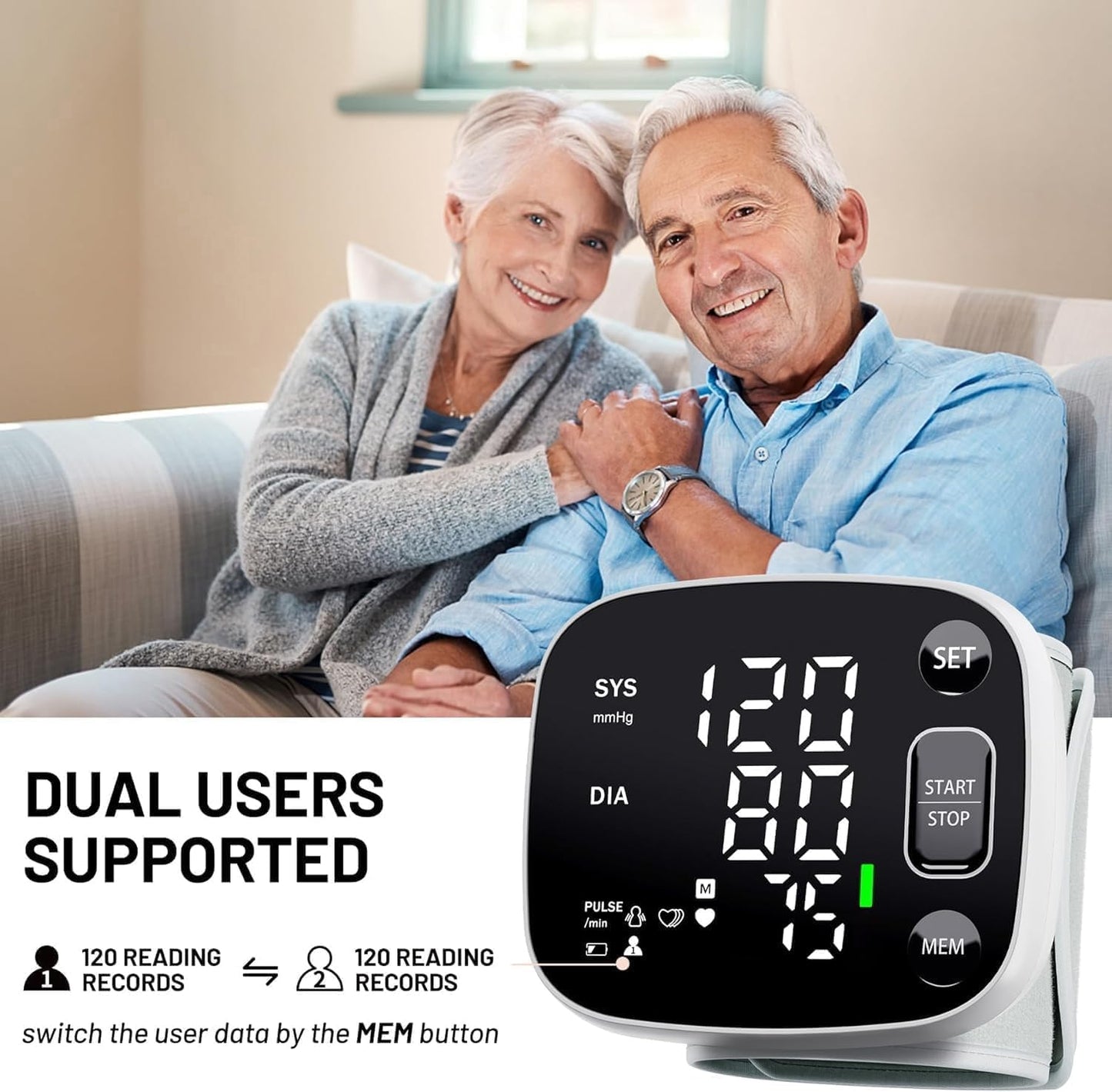 Oklar Rechargeable Wrist Digital Blood Pressure Monitor with LED Display