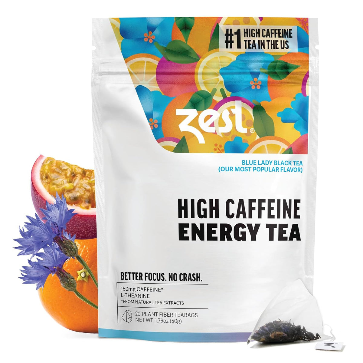 Blue Lady Passion Fruit Black Tea Energy Tea Bags with 150mg Caffeine