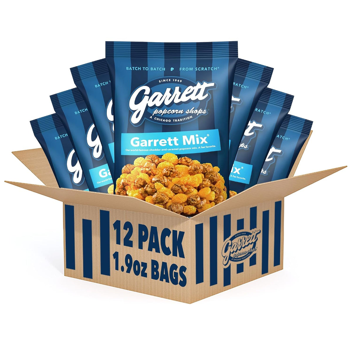 Garrett Popcorn Mix, Cheese and Caramel Popcorn, Gluten Free, 1.9 Ounce Bags, Pack of 12