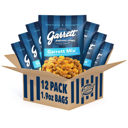 Garrett Popcorn Mix, Cheese and Caramel Popcorn, Gluten Free, 1.9 Ounce Bags, Pack of 12