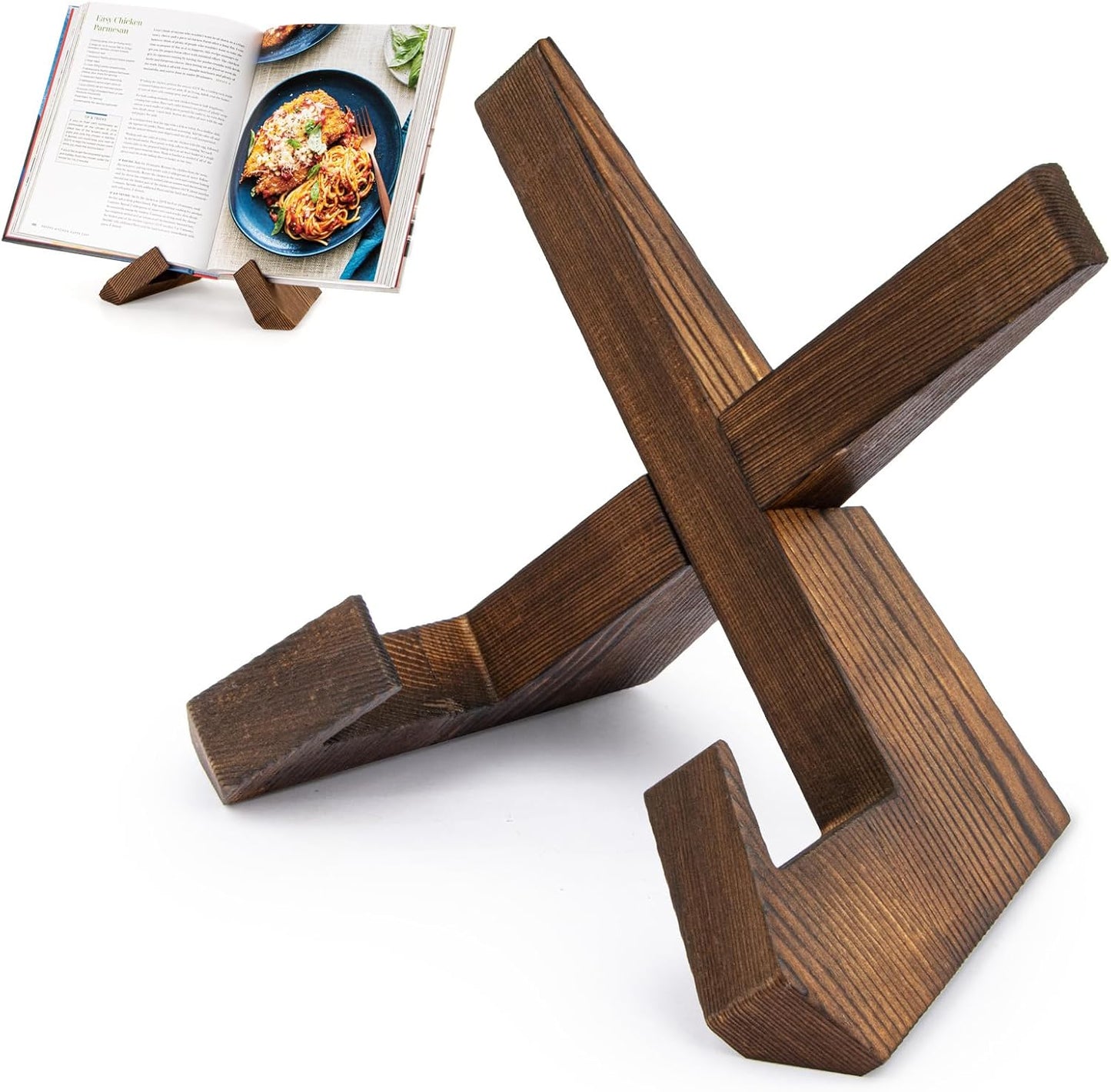 PUERSI Cookbook Stand for Kitchen, Recipe Book Holder for Kitchen Counter, Wooden Cookbook Holder, Rustic Cook Book Holder Stand - Rustic Brown - 1 Set | Wooden Cookbook Holder, Rustic Cook Book Holder Stand - Rustic Brown - 1 Set