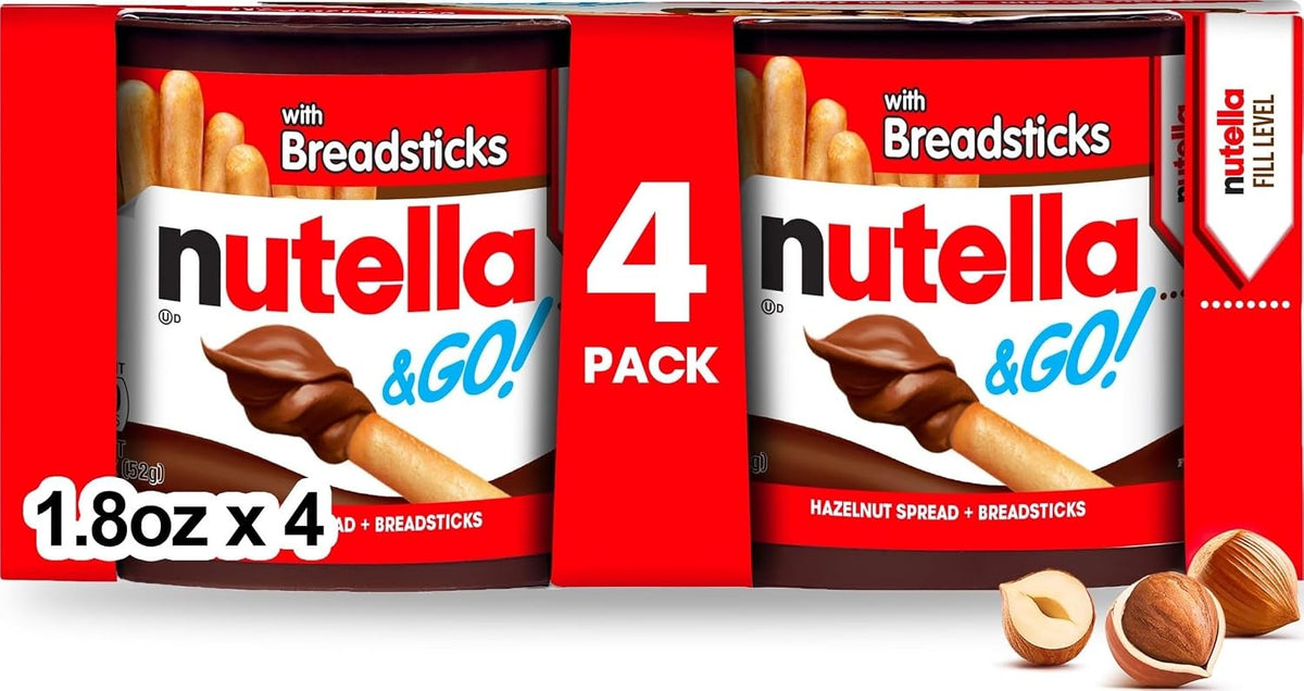 Nutella & GO! Chocolate Hazelnut Spread with Breadsticks, 4 Snack Packs, 1.8 oz Each