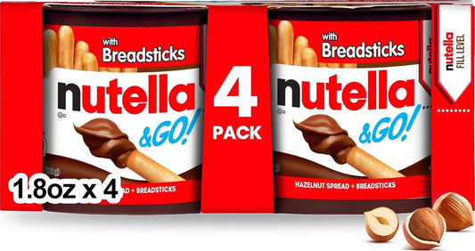 Nutella & GO! Chocolate Hazelnut Spread with Breadsticks, 4 Snack Packs, 1.8 oz Each