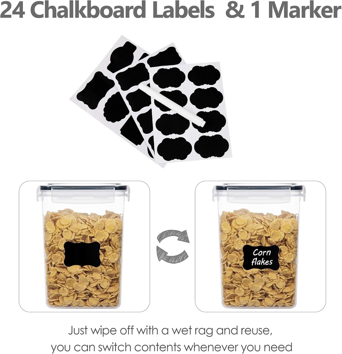 CHEFSTORY Airtight Food Storage Containers with Lids, 8 PCS Plastic Storage Canisters for Kitchen & Pantry Organization,Dry Food Canisters for Flour, Sugar and Cereal