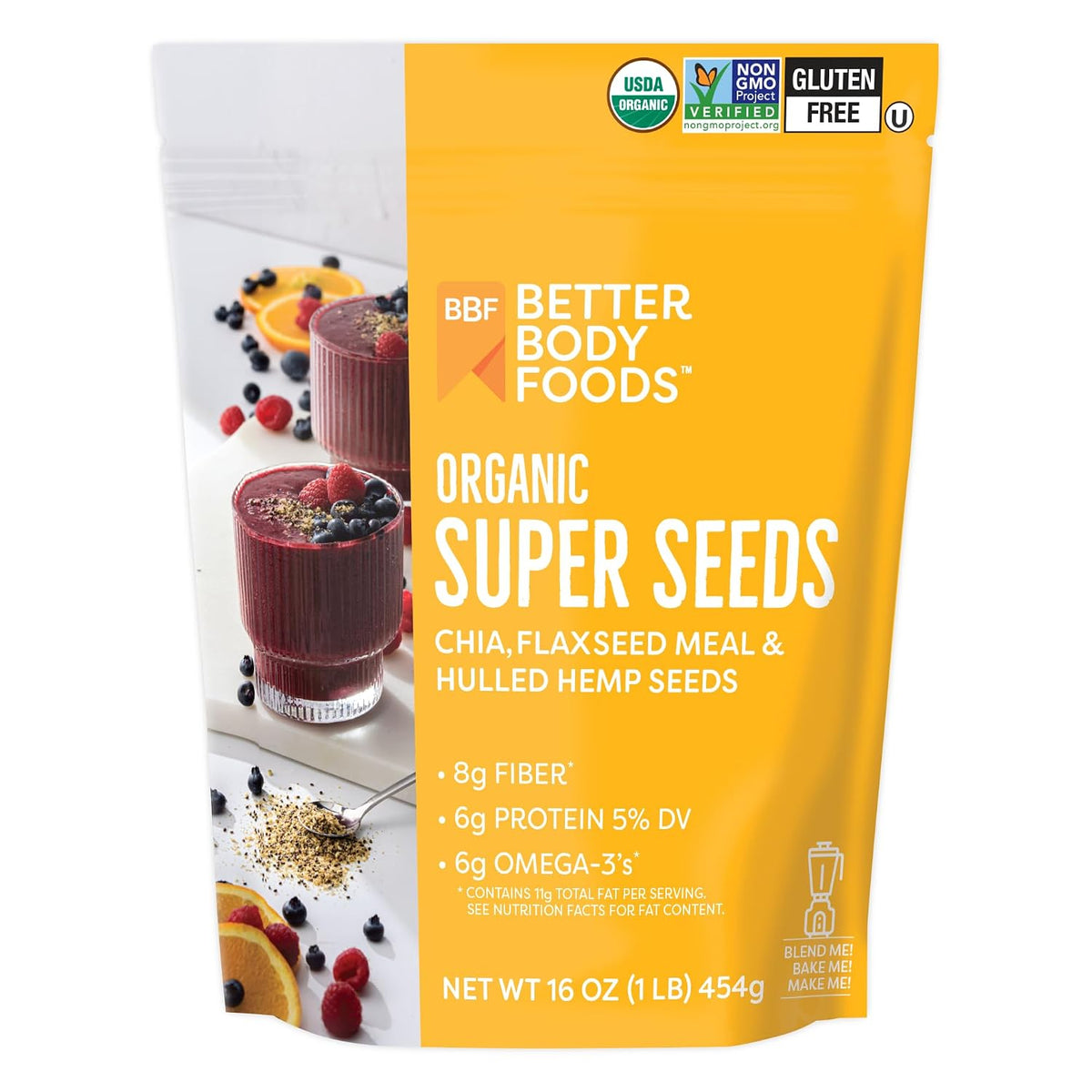 BetterBody Foods Superfood Organic Super Seeds - Blend of Chia, Flax, Hemp, 1lb
