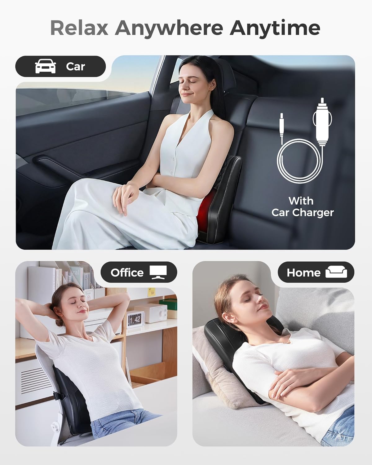 Boriwat Back Massager with Heat for Neck, Shoulder, Leg Pain Relief