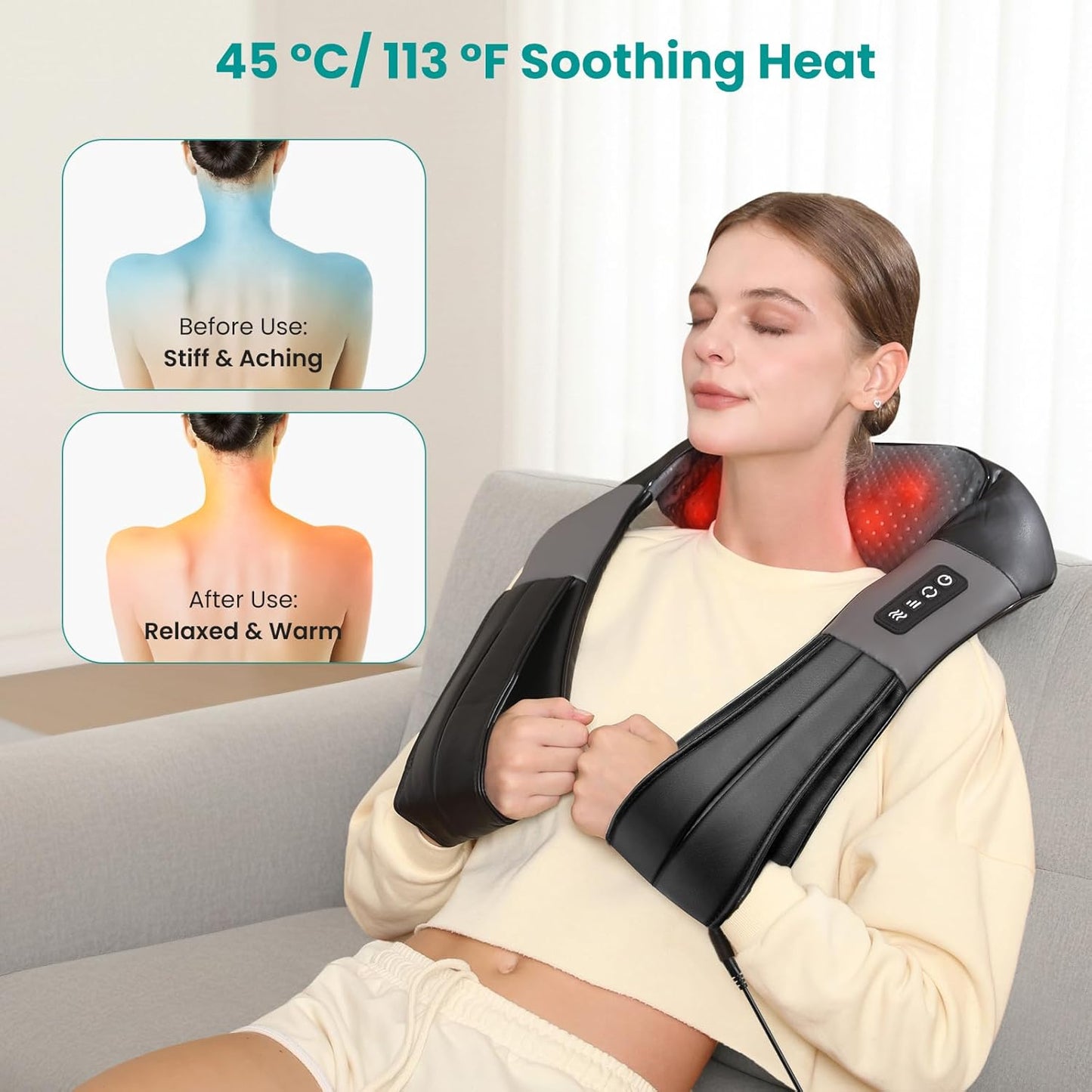 Nekteck Shiatsu Neck Massager with Heat for Pain Relief, 2026 Upgraded 3D Back Shoulder Kneading Massage Pillow, Black