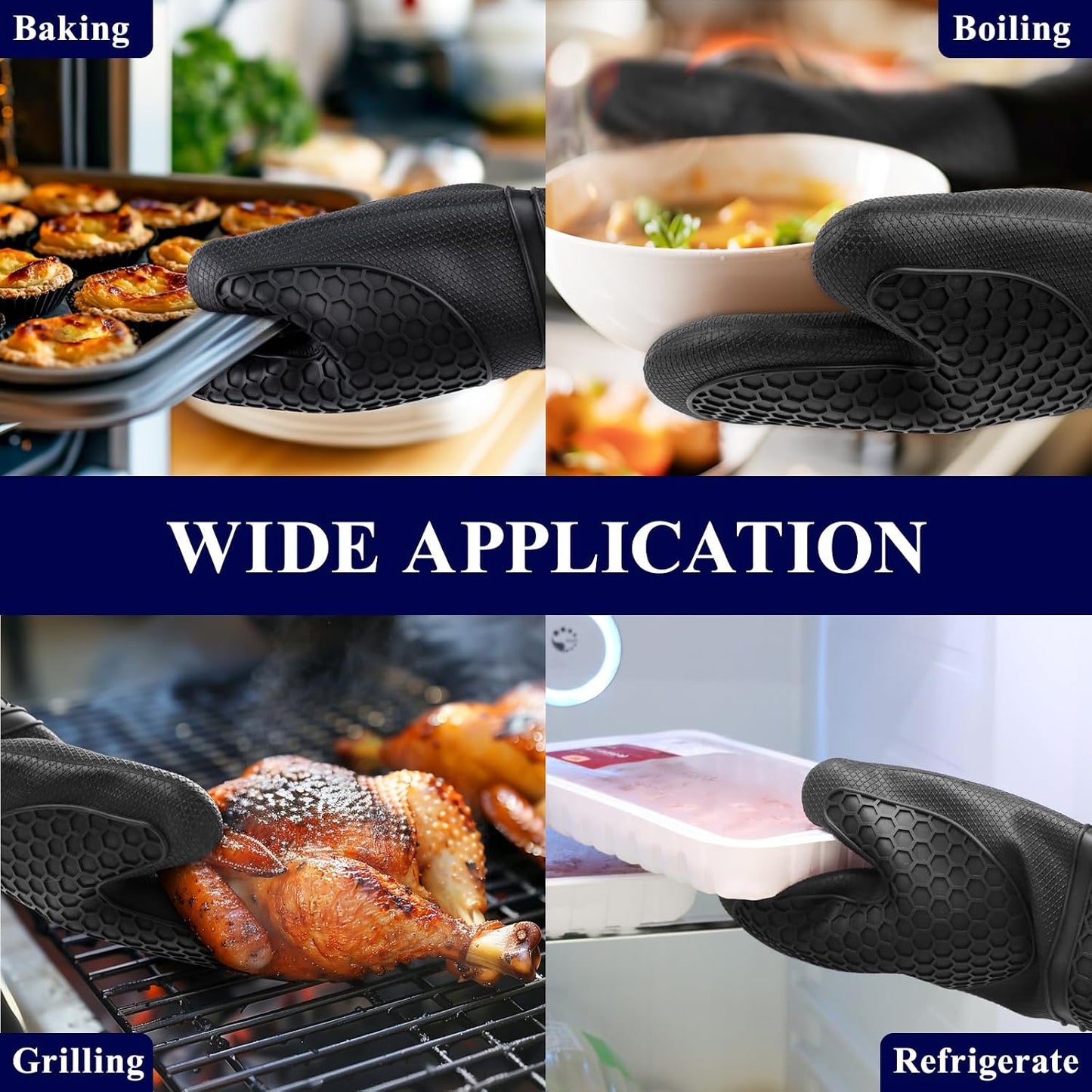 Kitsure Silicone Oven Mitts, Kitchen Gadgets, Apartment Essentials | 2 Pack Oven Gloves with Soft Lining, Non-Slip and Heat Resistant, Great Gift for Cooking, Baking