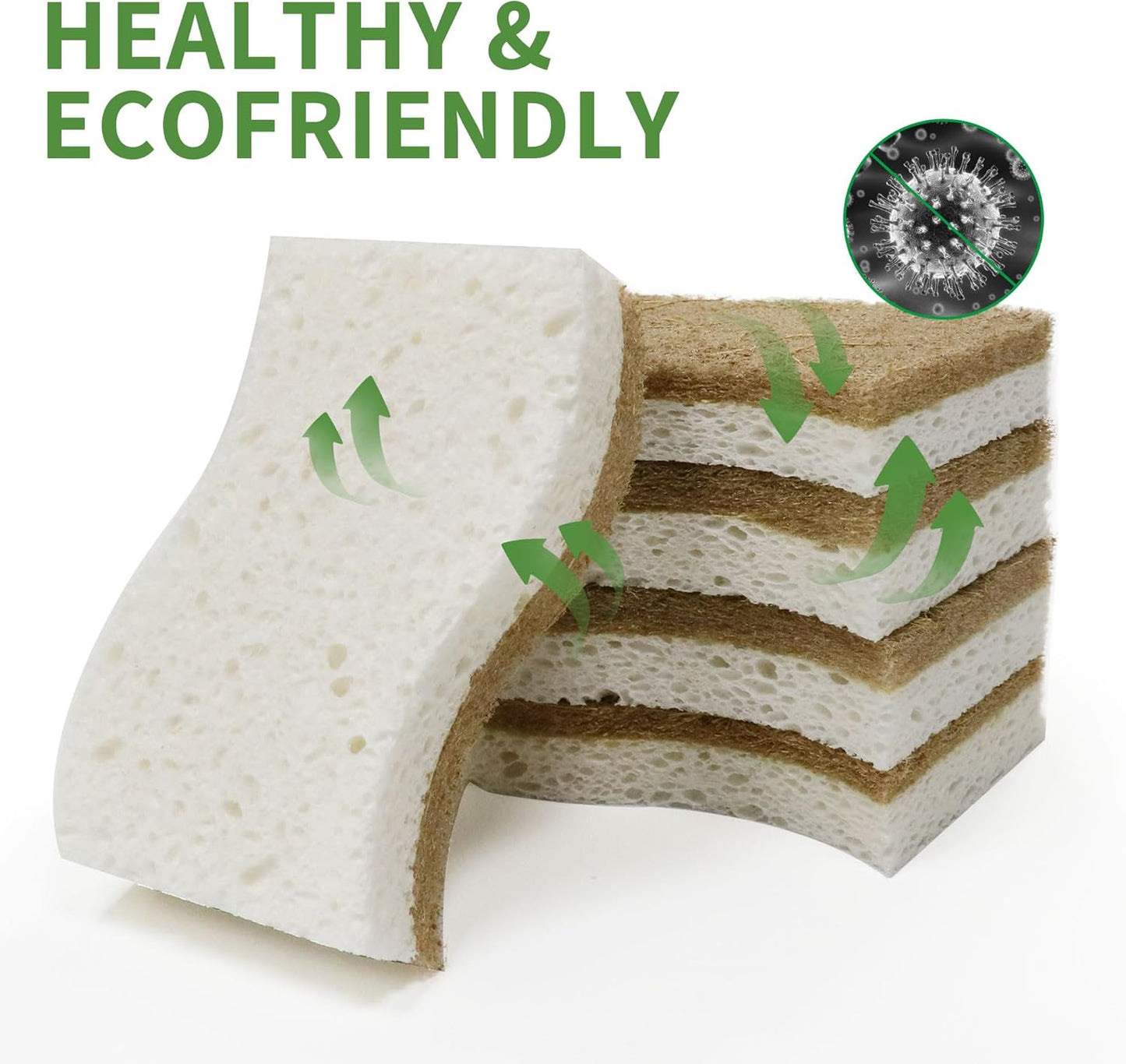 9 Pack Biodegradable Natural Kitchen Sponge Dish Sponges | Compostable Cellulose and Coconut Walnut Scrubber Sponge - Eco Friendly Sustainable Sponges for Dishes
