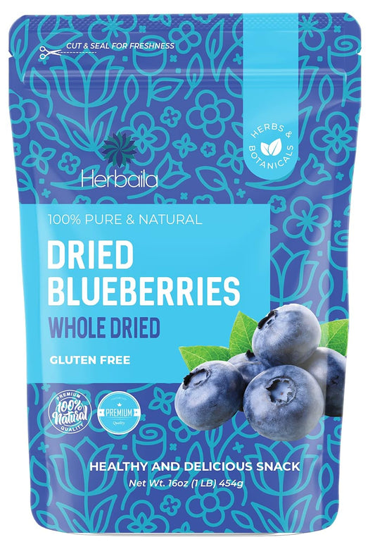 Bulk Dried Blueberries, No Sugar Added, 1 Pound, 16 oz, All Natural, Non-GMO