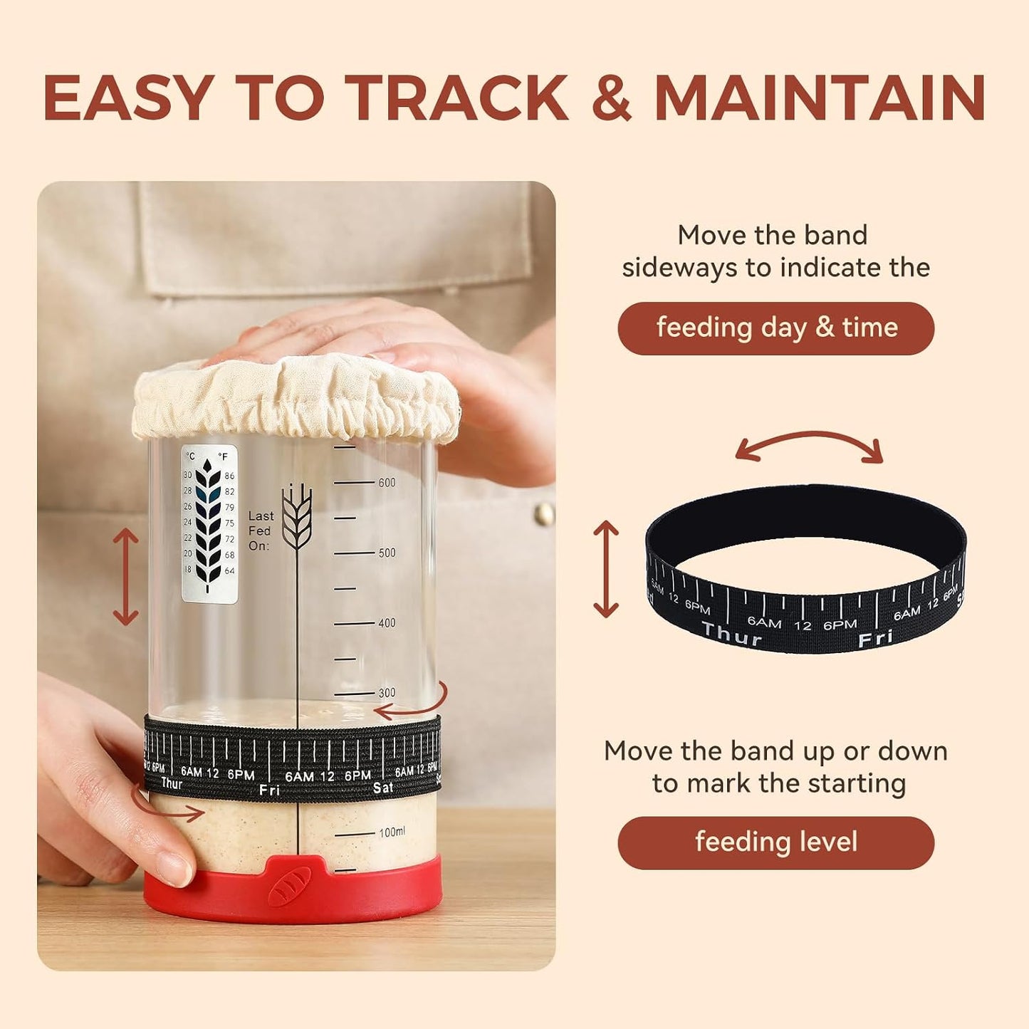 Sourdough Starter Jar Kit, 24 oz Wide Mouth Sour Dough Jars Glass | Sourdough Bread Baking Supplies, Sourdough Tools for Beginners and Pro, Dishwasher-Safe, Borosilicate Glass, 1 Pack