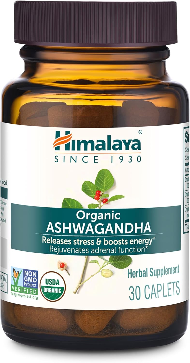 Himalaya Organic Ashwagandha Root, 2 Month Supply - Herbal Adrenal Support Supplements for Stress Relief and Energy Support - USDA Organic, Non-GMO, Vegan, Gluten Free, 670 mg, 60 Caplets