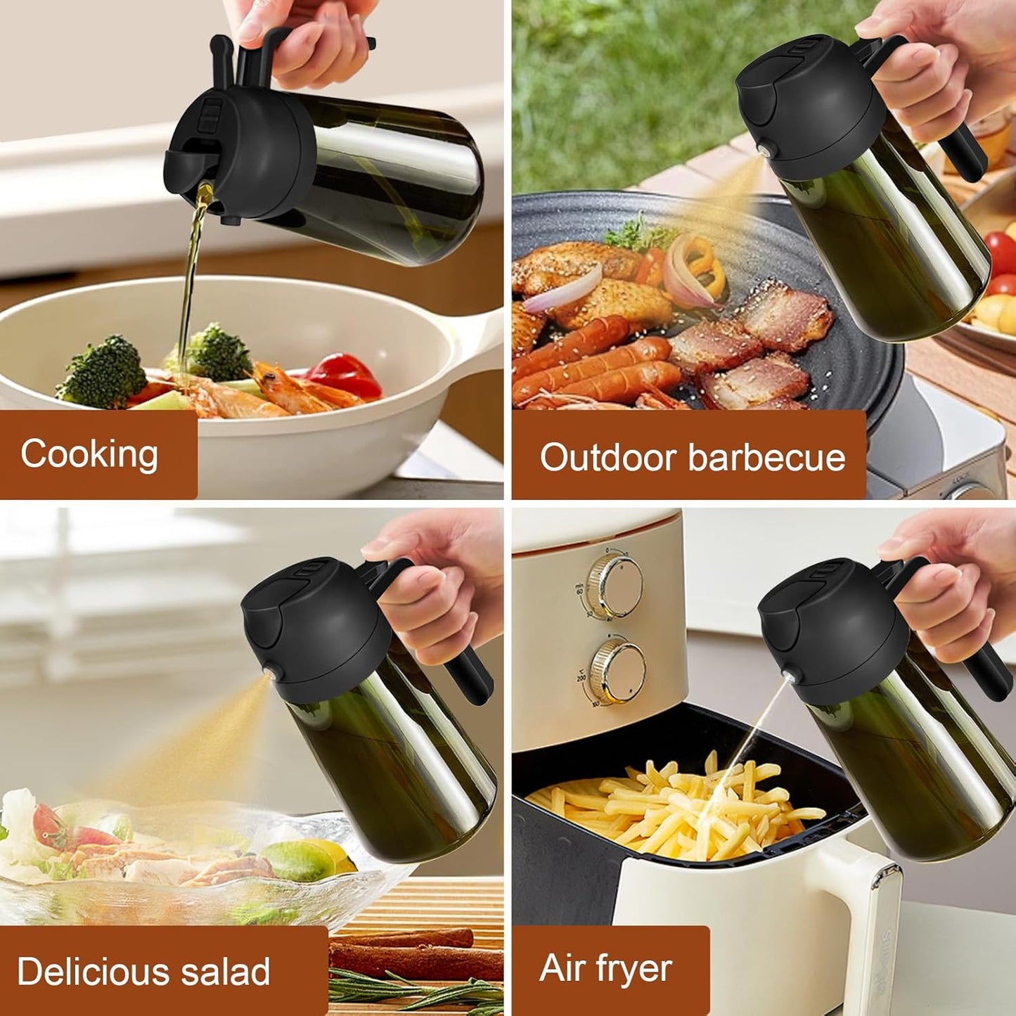 YARRAMATE 16 oz Dark Glass Olive Oil Sprayer & Dispenser, 2-in-1, Black | Light-blocking dark green glass, food-grade spray and pour bottle for cooking, air fryer, salad and BBQ