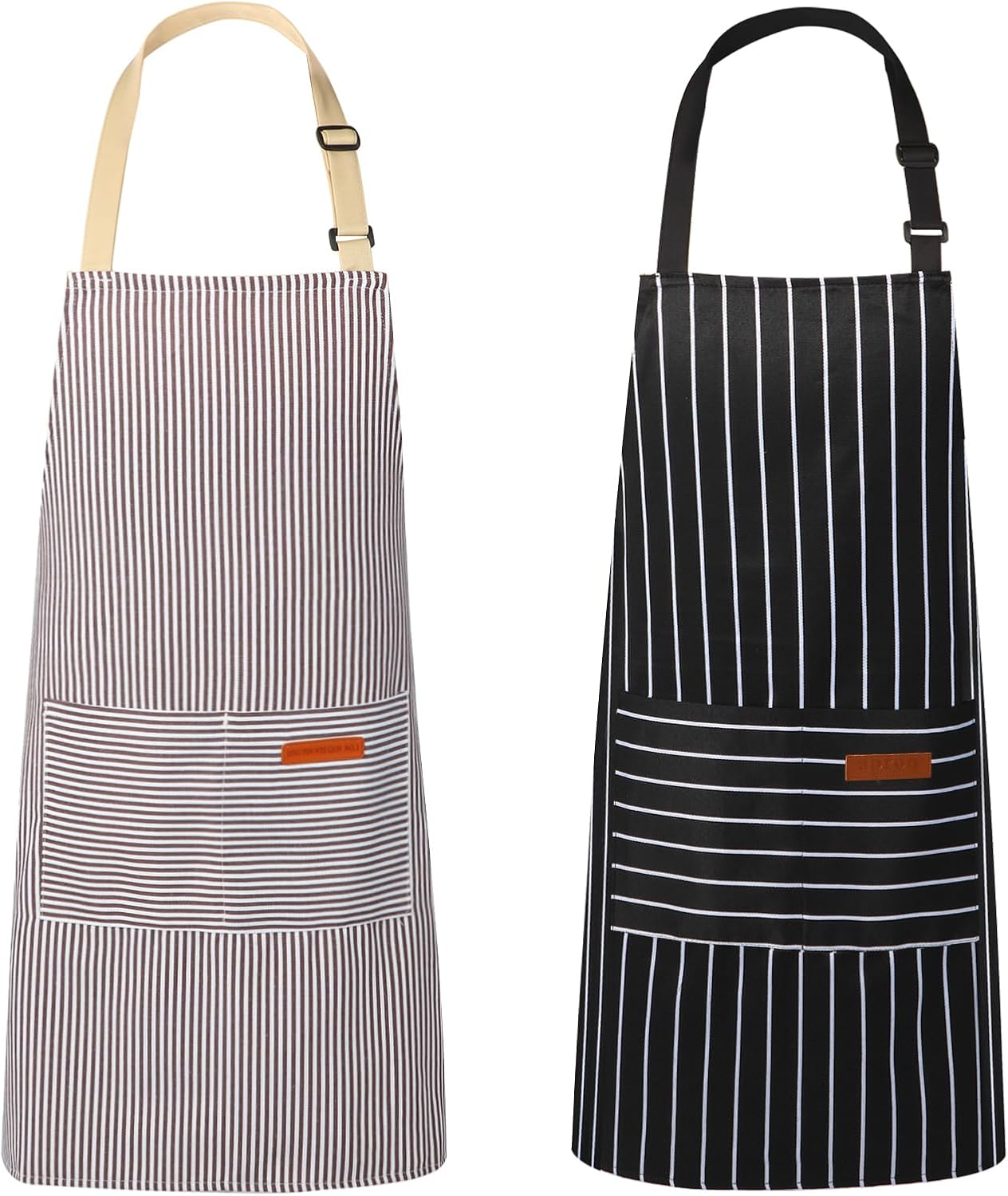 VALOME 2 Pack Kitchen Aprons with Pockets, Cooking Chef Apron for Men Women | Adjustable Neck Strap, Unisex Bib Soft Aprons, Cotton-Blend, for Grilling Cooking Gardening Baking