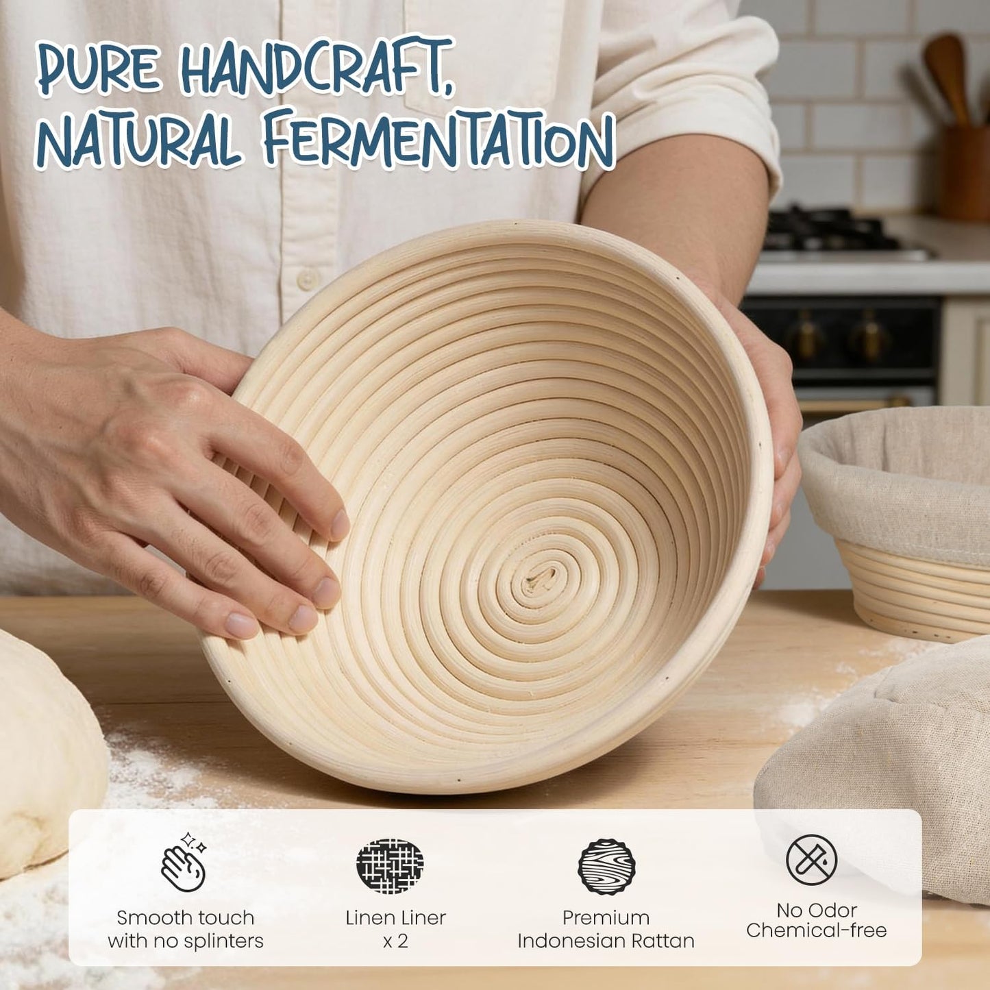 Rorecay Sourdough Starter Kit with Banneton Bread Proofing Baskets | Complete Sourdough Bread Baking Supplies, Beginner Friendly, 9 in Round & 10 in Oval Rattan Banneton, Sturdy Sour Dough Tools