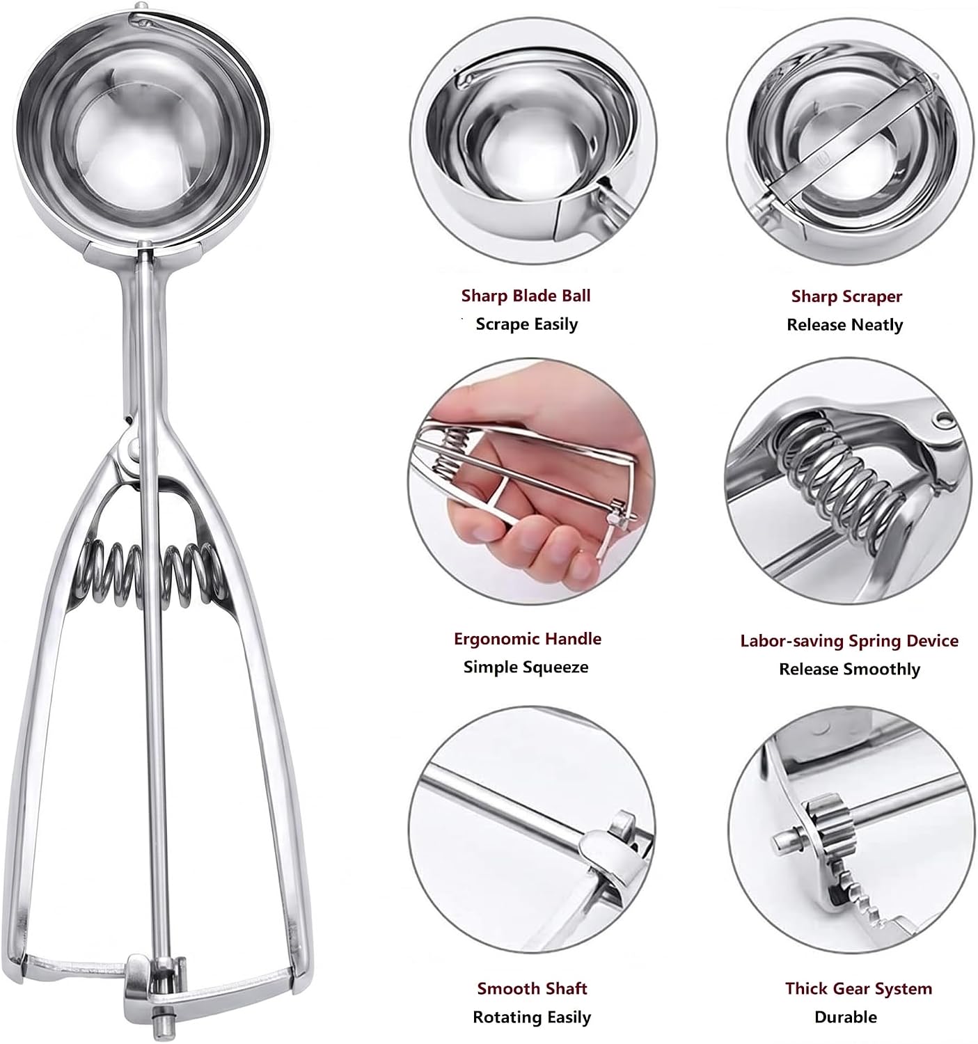 Ice Cream Scoop, 3Pcs Cookie Scoop Set, Stainless Steel Ice Cream Scooper with Trigger Release, Large/Medium/Small Cookie Scooper for Baking, Cookie Scoops for Baking Set of 3 with Cookie Dough Scoop…