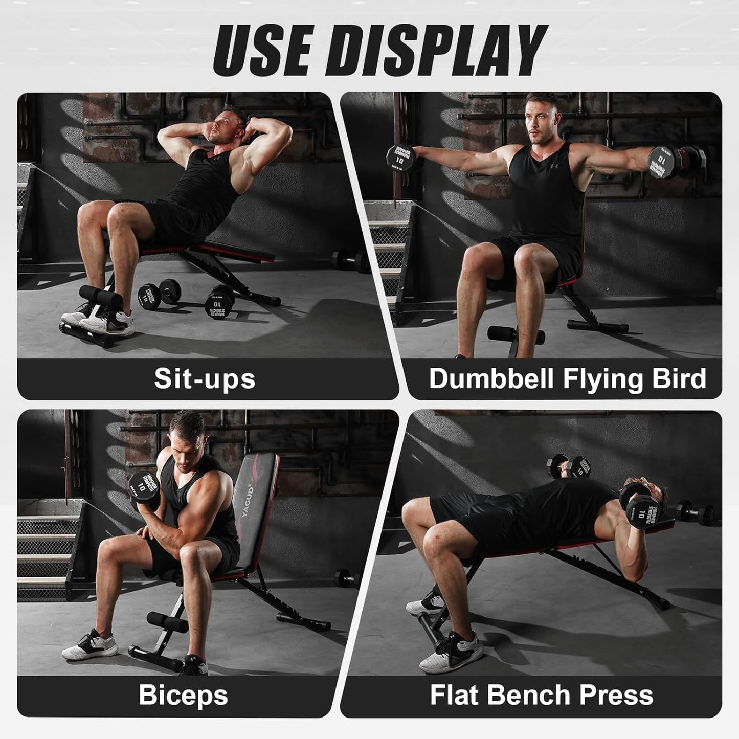 Adjustable Weight Bench Press, 880LB Capacity, Folding Home Gym Bench
