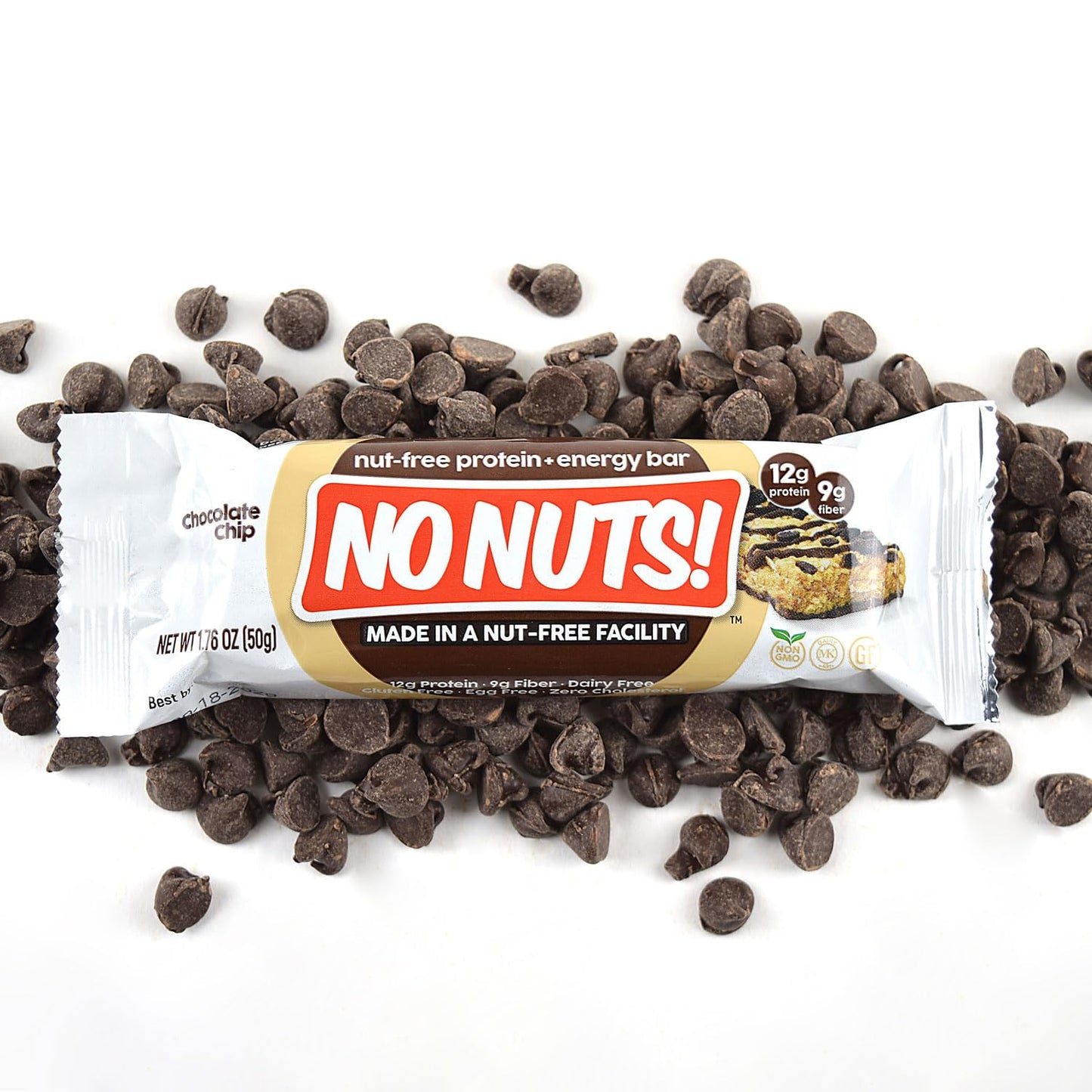 No Nuts! Chocolate Chip Protein Bars, 100% Nut-Free, Vegan, Gluten-Free, Non-GMO, Organic, Kosher, 12 Count