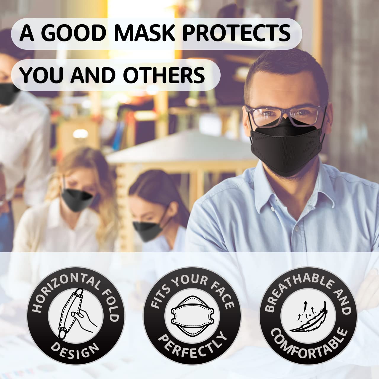 LEVENIS KN95 Face Masks 50 Pack, Breathable and Disposable, Black