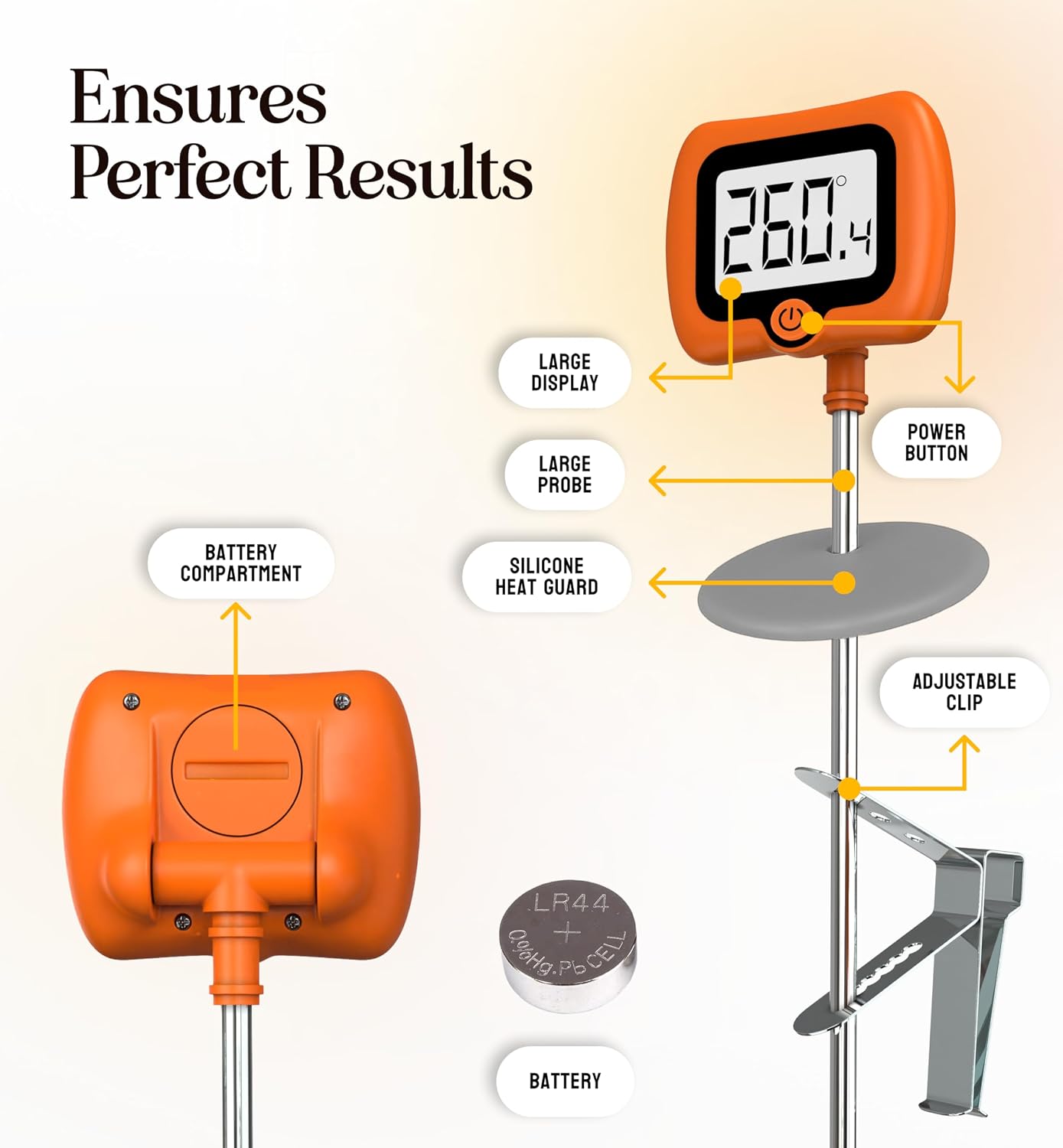 Digital Candy Thermometer with Pot Clip, 10" Long Stainless Steel Probe, Instant Read Kitchen Thermometer for Cooking, Baking, and Candy Making