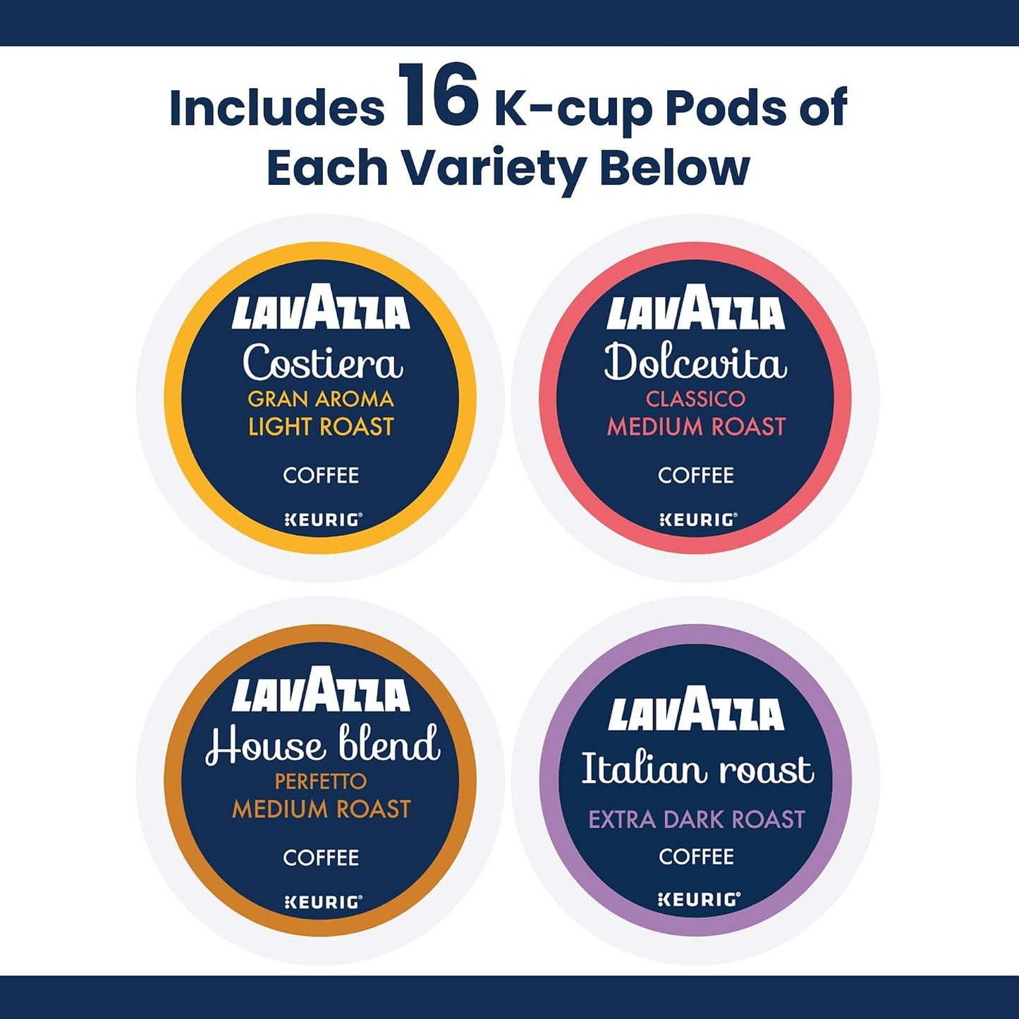 Lavazza Coffee Variety Pack, 64 Count, Keurig Single-Serve K-Cup Pods