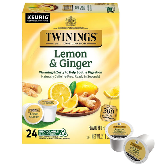 Twinings Lemon and Ginger Herbal Tea K-Cup Pods for Keurig, 24 Count