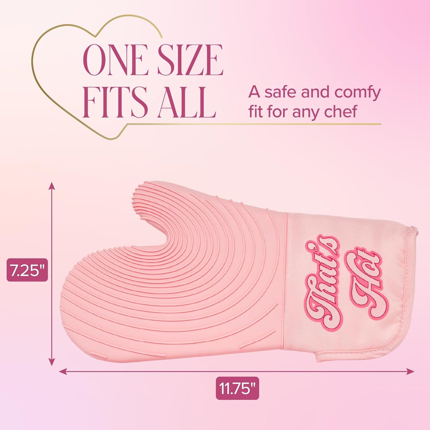 Paris Hilton Oven Mitt Set with Iconic That's HOT Design, Heat Resistant Pot Holders Featuring Non-Slip Textured Silicone Grips, 2-Piece Set, Pink