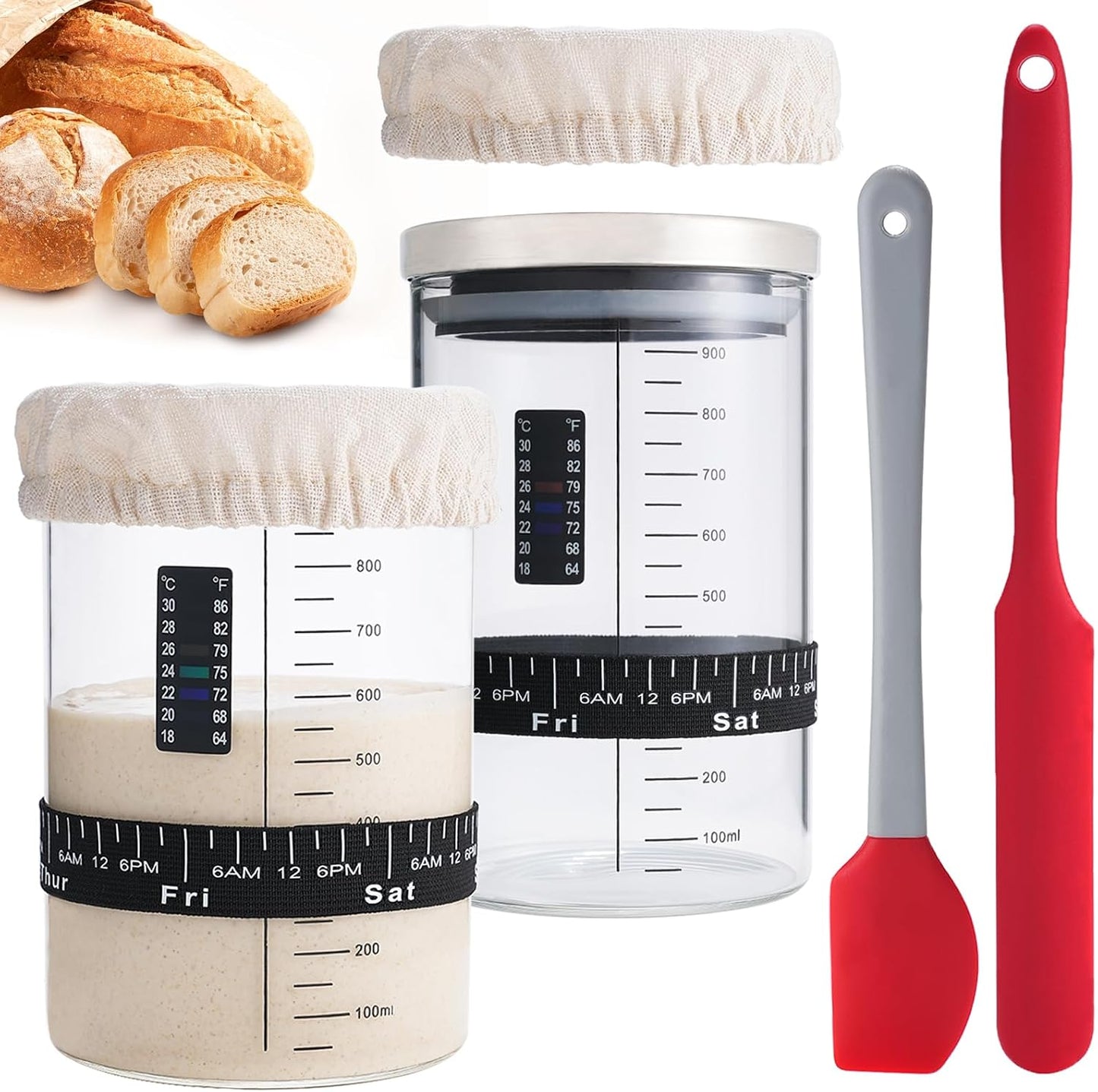 Sourdough Starter Jar Kit, 24 oz Wide Mouth Sour Dough Jars Glass | Sourdough Bread Baking Supplies, Sourdough Tools for Beginners and Pro, Dishwasher-Safe, Borosilicate Glass, 1 Pack