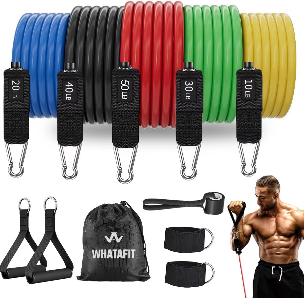 WHATAFIT Resistance Bands with Handles and 5 Adjustable Levels