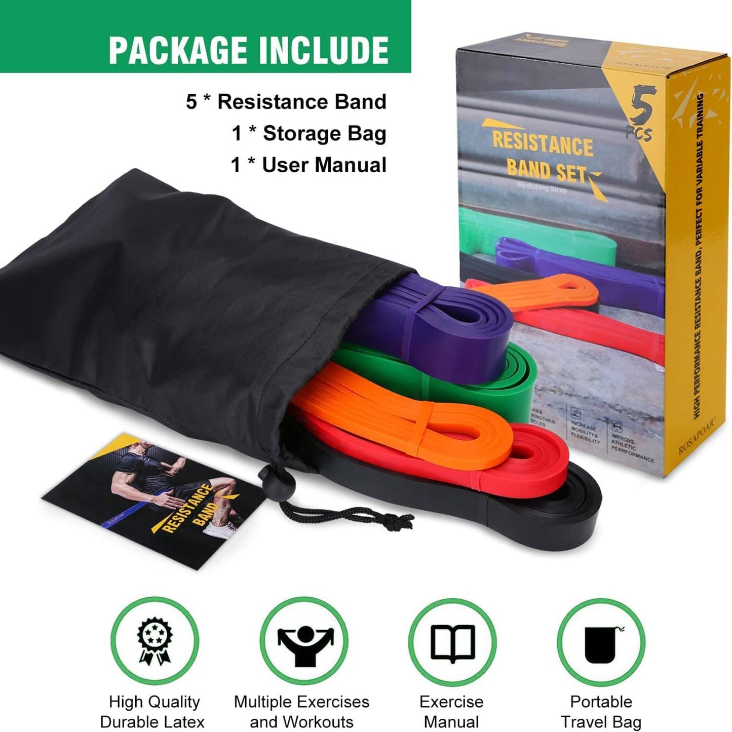 Resistance Bands Set - Pull Up Assist Bands for Workout, Fitness, Physical Therapy