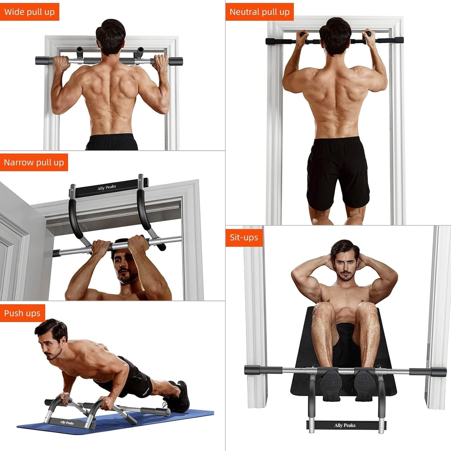 Ally Peaks Adjustable Doorway Pull Up Bar, 500 lb Capacity, Silicone Protection