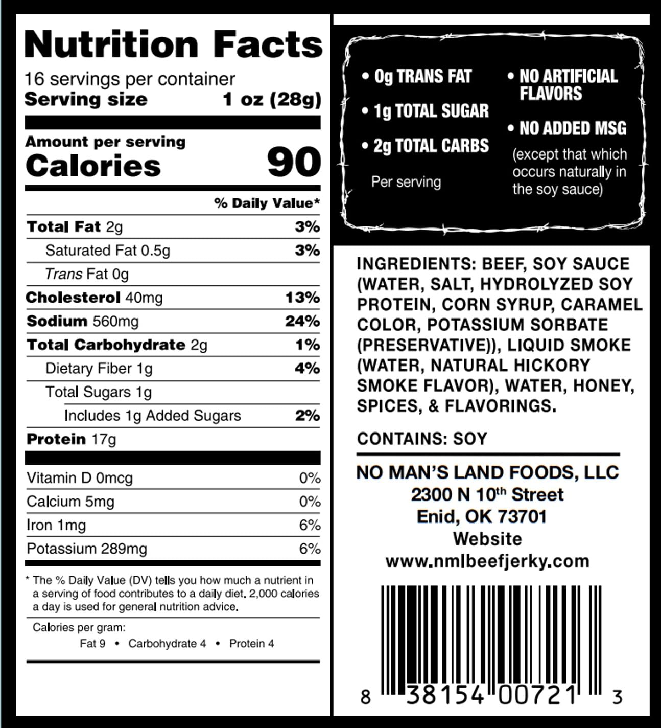 No Man's Land Hand-Cut Steak Beef Jerky Made in Oklahoma