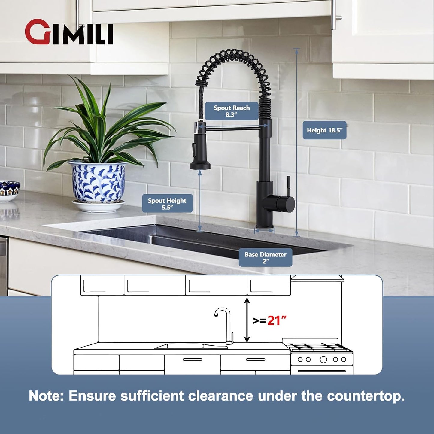GIMILI Black Kitchen Faucet with Pull Down Sprayer Single Handle Single Hole Rv Kitchen Faucet for Farmhouse Bar Laundry Outdoor Sink