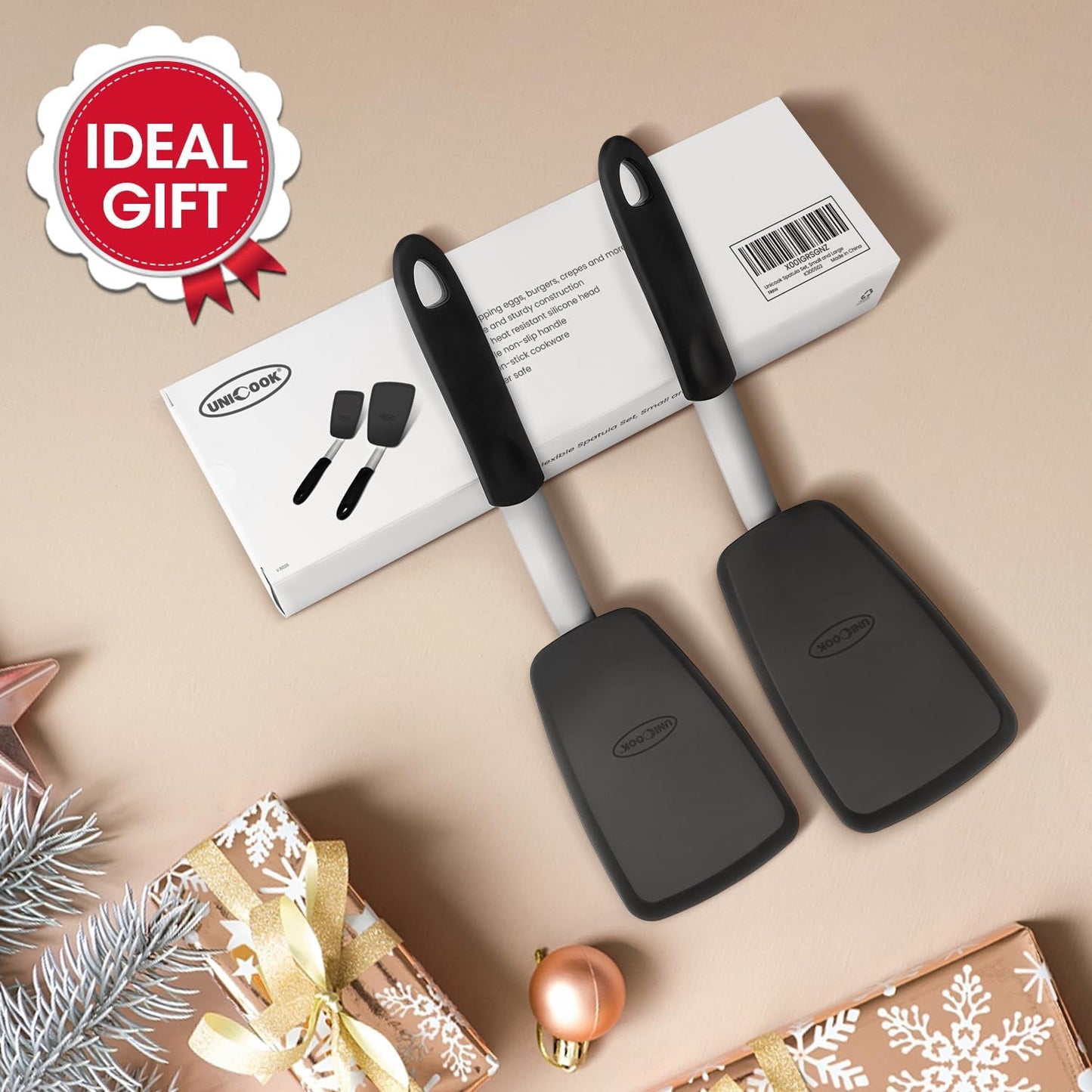 Unicook 2 Pieces Flexible Silicone Spatula Set for Kitchen Use, Food Grade | Flexible and Heat Resistant Head, Sturdy Construction, Non-Stick Safe, Non-slip Grip, Easy Care, Versatile Cooking Tasks