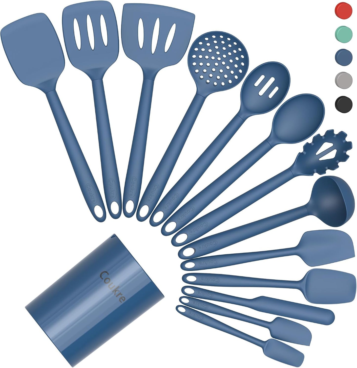 Coukre Silicone Kitchen Cooking Utensils Set, Heat Resistant, 14-Piece | Dishwasher-Safe, Food-Grade Silicone, BPA-Free, Spatulas, Spoons & Turner, Safe for Nonstick Cookware, Pure Black