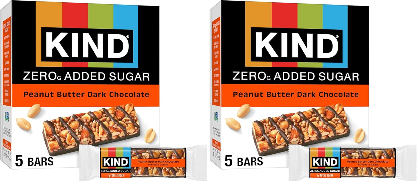 Kind Zero Added Sugar Snacks Bars, Dark Chocolate Nuts & Sea Salt, Gluten Free, High Fiber, Keto Snacks, 5g Protein, 5 Count