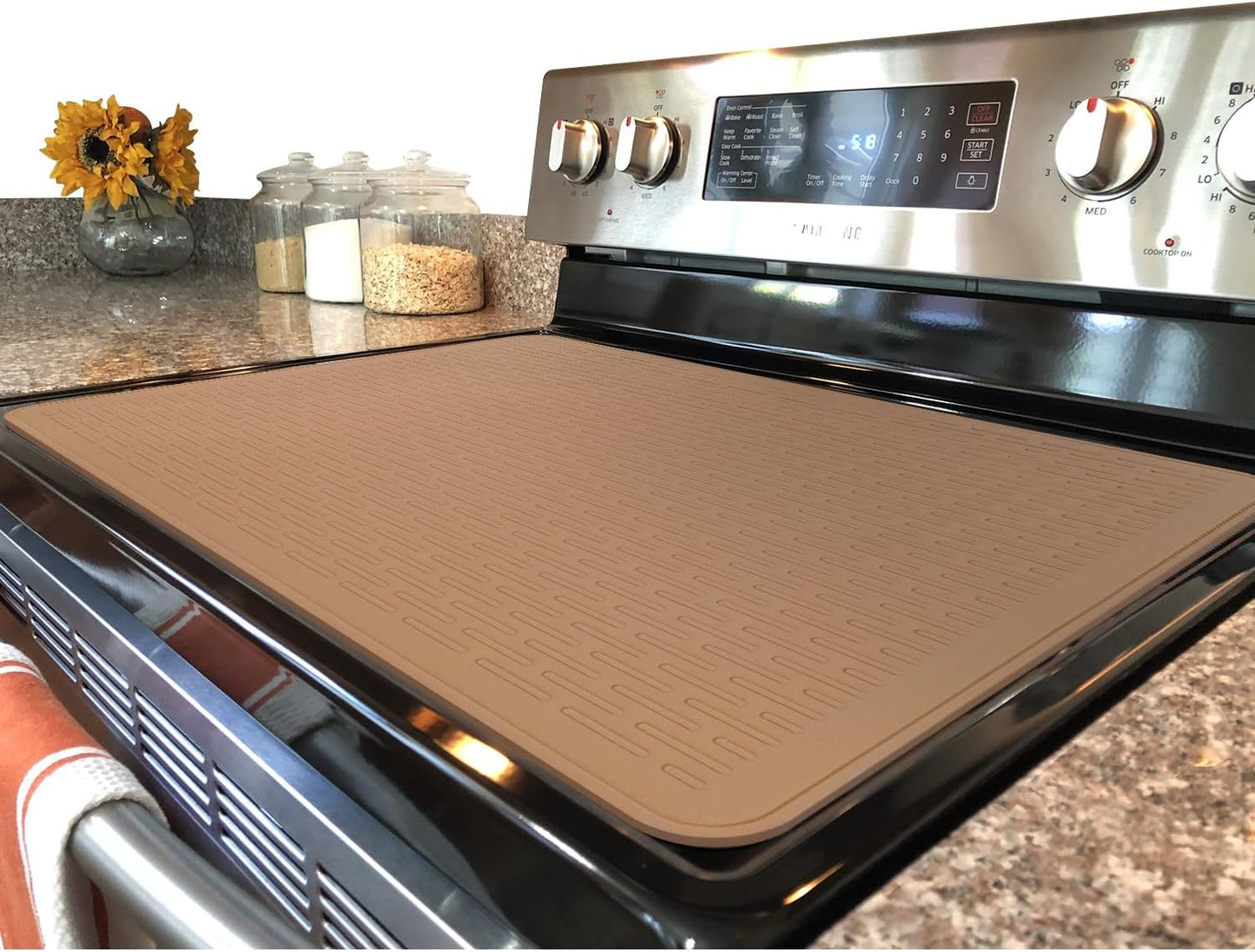 YUHFERA Stove Top Cover for Electric Stove - Silicone Stove Mat for Glass Top, Glass Cooktop Protector for Kitchen,Multi-Functional Oven Covers for Electric Stove (Black,28 x 20)