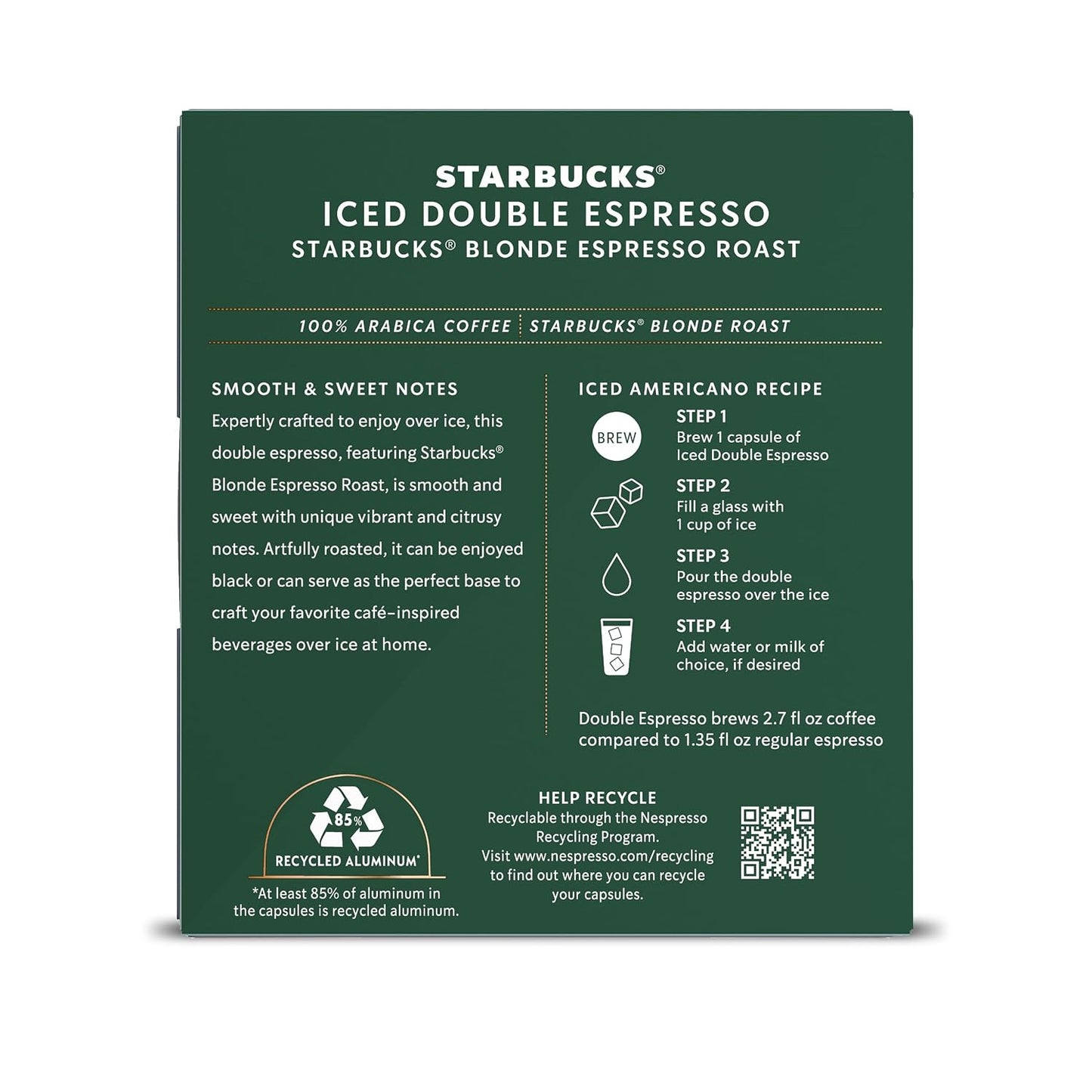 Starbucks Iced Blond Roast Coffee Pods for Nespresso Vertuo Machines, 32-count