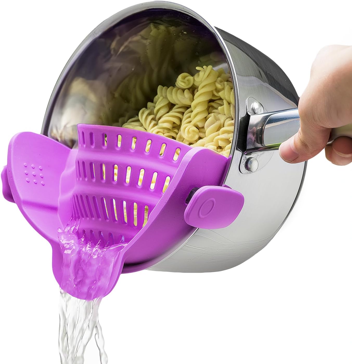 Kitchen Gizmo Snap N' Strain - Silicone Pasta Strainer Clip-On for Pots and Pans - Heat Resistant Colander for Vegetables and Noodles - Kitchen Gadgets for Cooking - Space-Saving Design - Gray