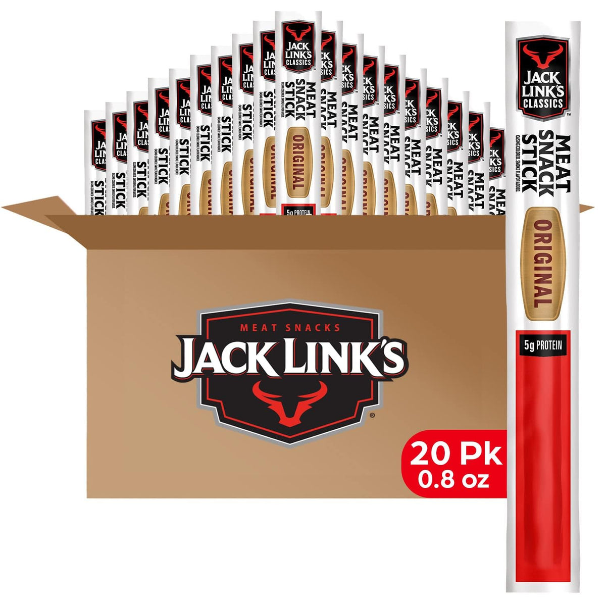 Jack Link's Classics Original Jerky Sticks, 20 Count, 0.8 oz Sticks, Made with Beef and Pork